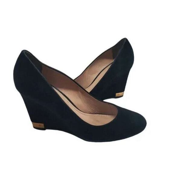 Tory Burch Black Suede Astoria Wedge Heels Size 7.5 - Picture 8 of 10